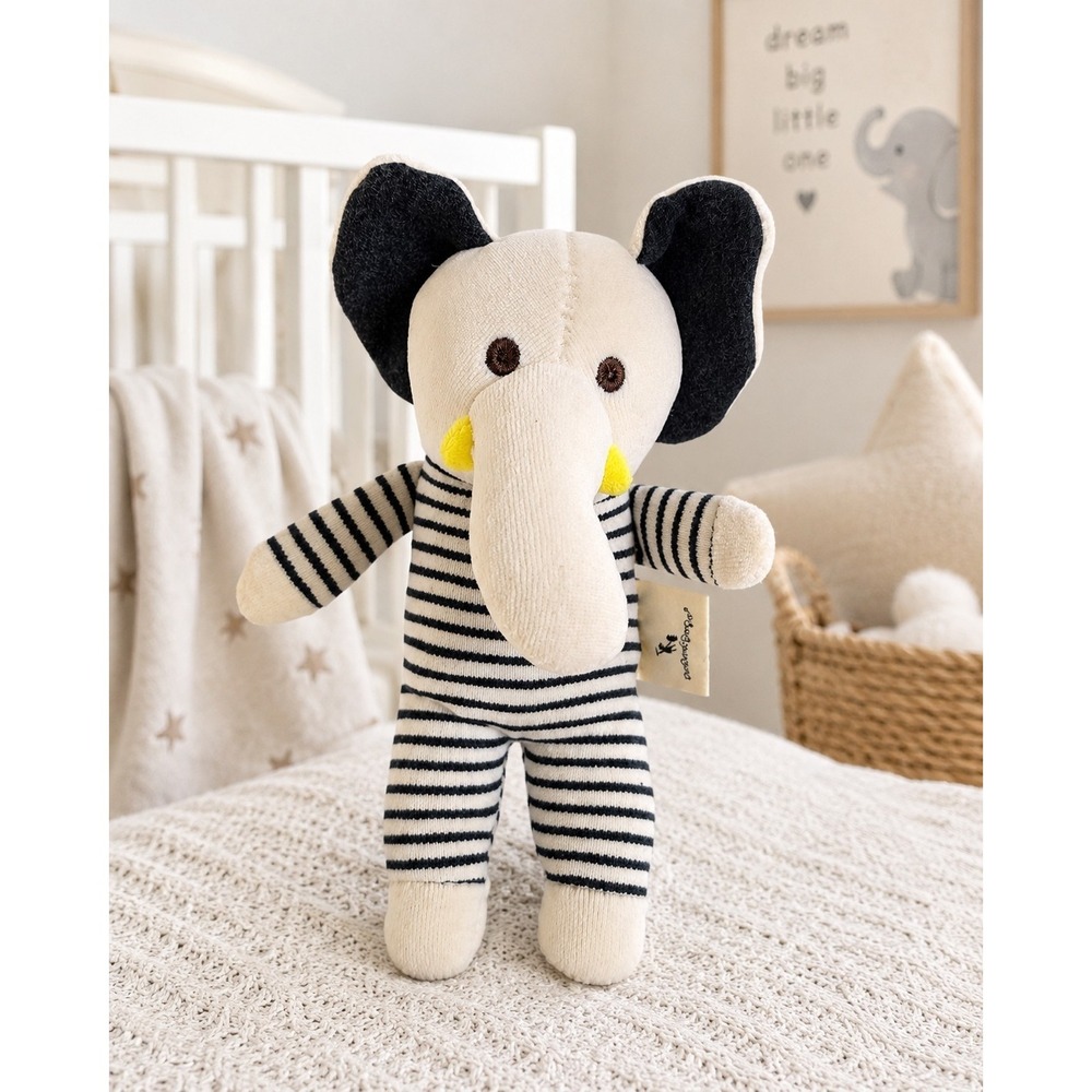 DorDor&GorGor Stripe Elephant Plush Organic Cotton Stuffed Animal Doll RARE
